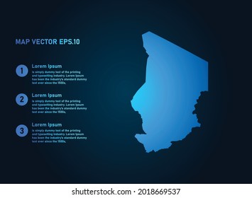 Chad map, infographic style , on dark background with Map World. Wire frame 3D mesh , map 3D,