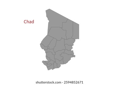 Chad map isolated on white background. Map silhouette of Chad. For website layouts, background, education, precise, customizable. Earth geography.