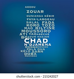 Chad map made with name of cities - vector illustration