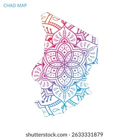 Chad Map Mandala with Colorful Details Textured Vector Design Template on White Background.