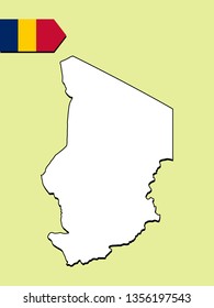 Chad map with national flag 