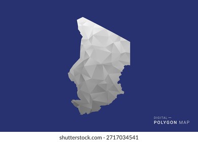 Chad Map - Polygon White and Black map Style Vector Illustration, Low Poly Geometric Design, Isolated on blue Background.