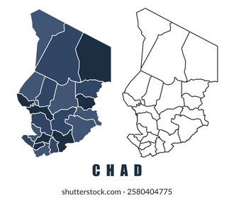 Chad map regions border outline vector set