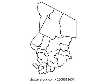Chad map shadow in minimal line outline thin shape isolated vector illustration