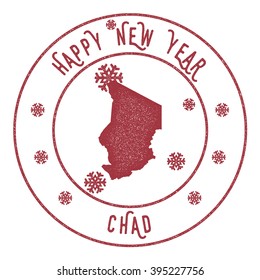 Chad map stamp. Retro Happy New Year Chad Stamp. Stylised rubber stamp with Chad map and Happy New Year text, vector illustration.