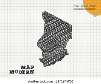 Chad map of vector black silhouette chaotic hand drawn scribble sketch on grid paper used for notes or decoration.