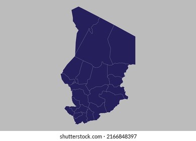 Mapa Chad vectorial, color azul, aislado en fondo gris