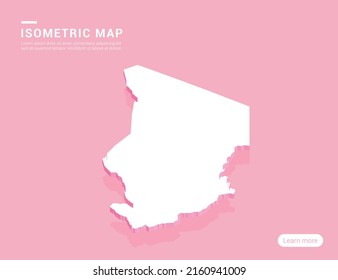 Chad map white on pink background with 3d isometric vector illustration