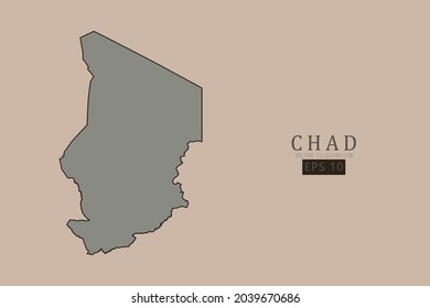Chad Map - World Map International vector template with old classic style and gray color on map isolated on brown background - Vector illustration eps 10 