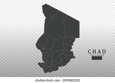 Chad Map - World Map International vector template with High detailed including black and grey outline color isolated on transparent background - Vector illustration eps 10