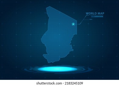 Mapa de Chad - Mapa Mundial Plantilla vectorial internacional con Holograma en estilo de perspectiva y HUD, GUI, interfaz de interfaz de usuario aislada en fondo azul para el diseño - Ilustración vectorial eps 10