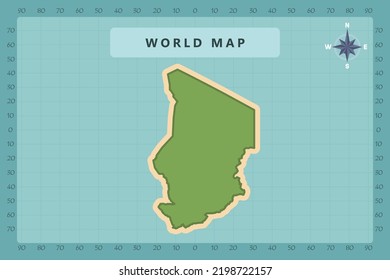 Chad Map - Weltkarte Internationale Vektorvorlage Hoch detailliert mit grün und cremefarben einzeln auf blauem Hintergrund einschließlich Compass Rose Symbol - Vektorgrafik eps10