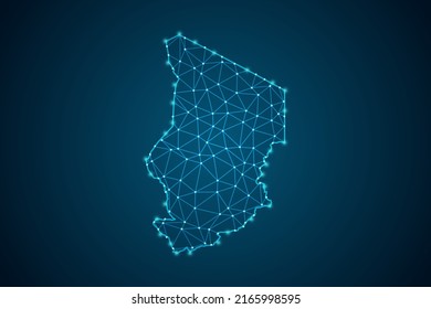 Chad Map - World Map mash line and point scales on blue technology background. Wire Frame 3D mesh polygonal network line, design sphere, dot and structure -  Vector illustration eps 10
