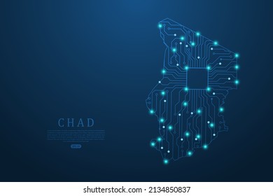 Chad Map - World map vector template with Abstract futuristic circuit board Illustration or High-tech technology mash line and point scales on dark background - Vector illustration ep 10