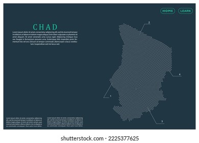 Chad Map - World map vector template with Grey dots, grid, grunge, halftone style isolated on green background for education, infographic, design, website, banner - Vector illustration eps 10