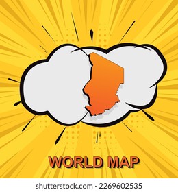 Chad Map - World map vector template with isometric and comic art style including shadow, black and orange color on yellow background for design, infographic - Vector illustration eps 10