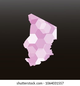 Chad map-Purple map made of hexagon on black and gray background, gradient color. Vector illustration eps 10.