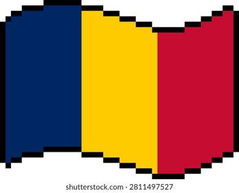 Chad national flag pixel art illustration, 8-bit retro wavy Chadian flag icon
