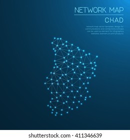 Chad network map. Abstract polygonal Chad network map design with glowing dots and lines. Map of Chad networks. Vector illustration.