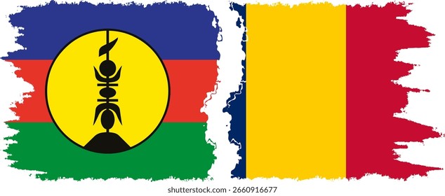 Conexión de banderas grunge de Chad y Nueva Caledonia, Vector