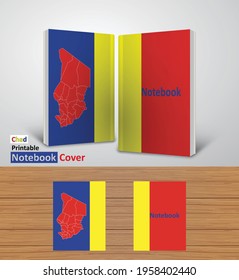 Chad Notebook Design Mockup - 3D Book Template - National Country Map and Flag - Ready to Print Magazine Cover - Vector