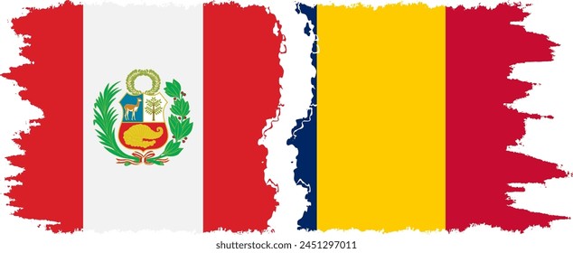 Chad and Peru grunge flags connection, vector