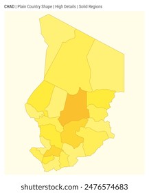 Mapa del país de la llanura de Chad. Detalles altos. Estilo Regiones sólidas. Forma de Chad. Ilustración vectorial.