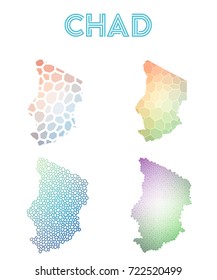 Chad polygonal map. Mosaic style maps collection. Bright abstract tessellation, geometric, low poly, modern design. Chad polygonal maps for infographics or presentation.