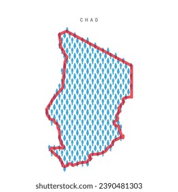 Chad population map. Stick figures Chadian people map with bold red translucent country border. Pattern of men and women icons. Isolated vector illustration. Editable stroke.