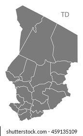Chad regions Map grey