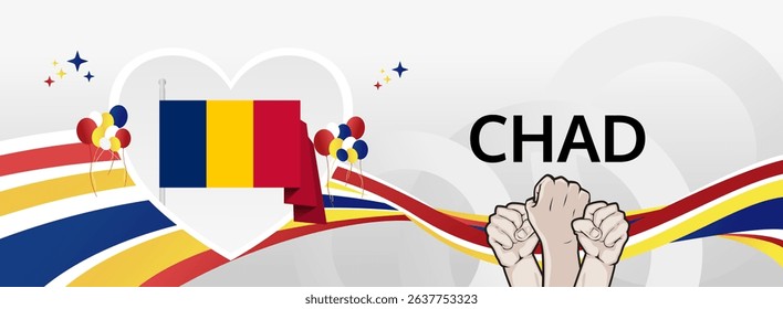 Chad Republic Day modern greeting banner. 28 November Happy Chad National Day. Festive horizontal background with flag colors, great for carnival poster, celebrations, holidays flash sale