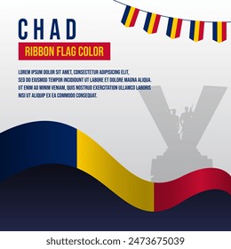 Chad ribbon flag color with Independence Monument silhouette and decoration