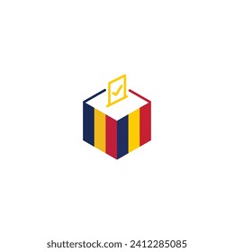 Chad or Romania election concept, democracy, voting ballot box with flag. Vector icon illustration