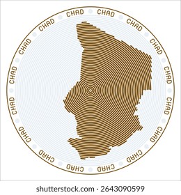 Chad round logo design. Country shape build of rings. Chad text around the country. Vector Illustration.