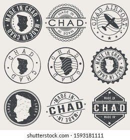 Chad Set of Stamps. Travel Stamp. Made In Product. Design Seals Old Style Insignia.