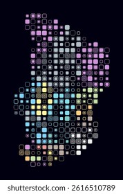 Chad, shape of the country built of colored cells. Digital style map of Chad on a dark background. Large size rounded square blocks. Classy vector illustration.