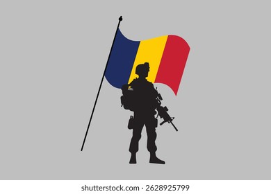Chad soldier with flag, Chad flag vector graphic, Chad country flag is a symbol of freedom, National Chad flag, vector illustration
