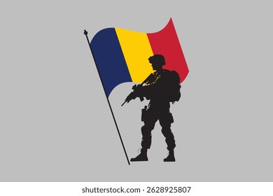 Chad soldier with flag, Chad flag vector graphic, Chad country flag is a symbol of freedom, National Chad flag, vector illustration
