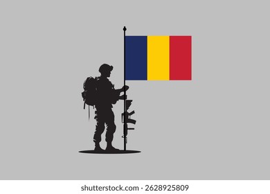 Chad soldier with flag, Chad flag vector graphic, Chad country flag is a symbol of freedom, National Chad flag, vector illustration
