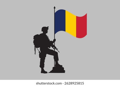 Chad soldier with flag, Chad flag vector graphic, Chad country flag is a symbol of freedom, National Chad flag, vector illustration

