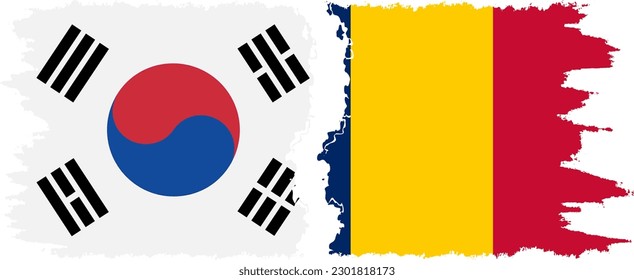 Chad and South Korea grunge flags connection, vector