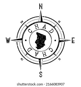 Chad Stamp Karte Kompass Abenteuer. Illustration Travel Country Symbol. Siegel Expedition Wind Rose Symbol.