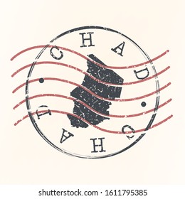 Chad Stamp Postal. Map Silhouette Seal. Passport Round Design. Vector Icon. Design Retro Travel.