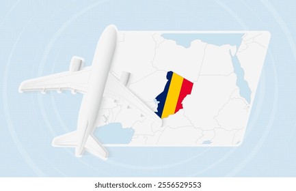 Chad Travel Illustration with Plane and National Flag. Ideal for travel agencies, promotional materials, or geographic content related to Chad.