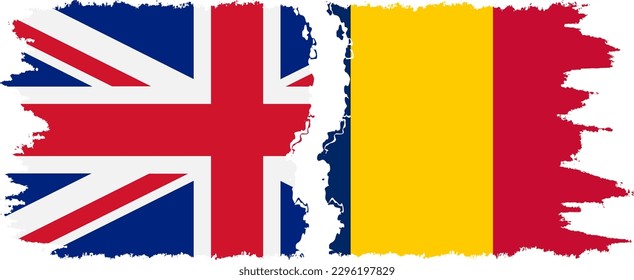 Chad and UK grunge flags connection, vector