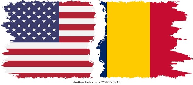 Chad and USA grunge flags connection, vector