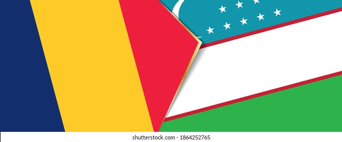 Chad and Uzbekistan flags, two vector flags symbol of relationship or confrontation.