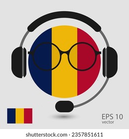 Bandera vectorial Chad con audífonos y gafas, ilustración vectorial. 