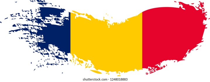 Chad vector grunge brush stroke with  national flag and contour map. 