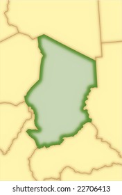 Chad, vector map, with borders of surrounding countries. 5 named layers, fully editable.